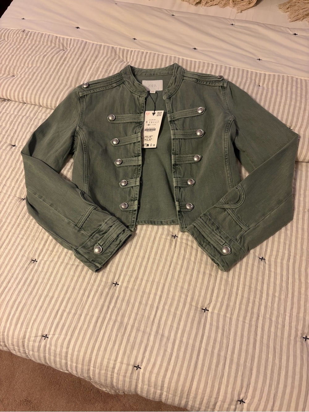 Zara Military-Inspired Cropped Denim Jacket